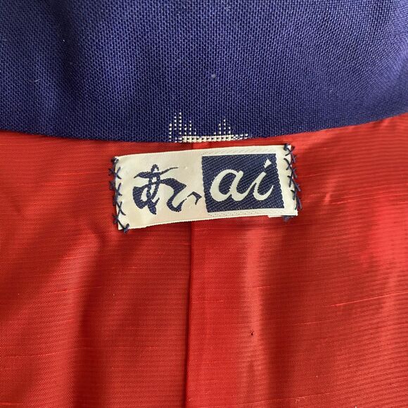 Vtg AI Kimono Jacket Womens Medium Navy Blue Red Floral Print Yukata Robe Japan - Picture 9 of 9